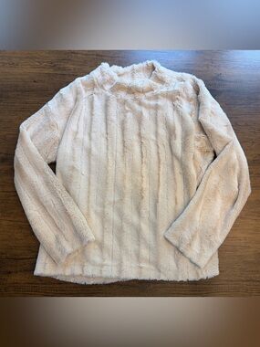 Cozy Faux Fur Mock Neck Pullover - Cream